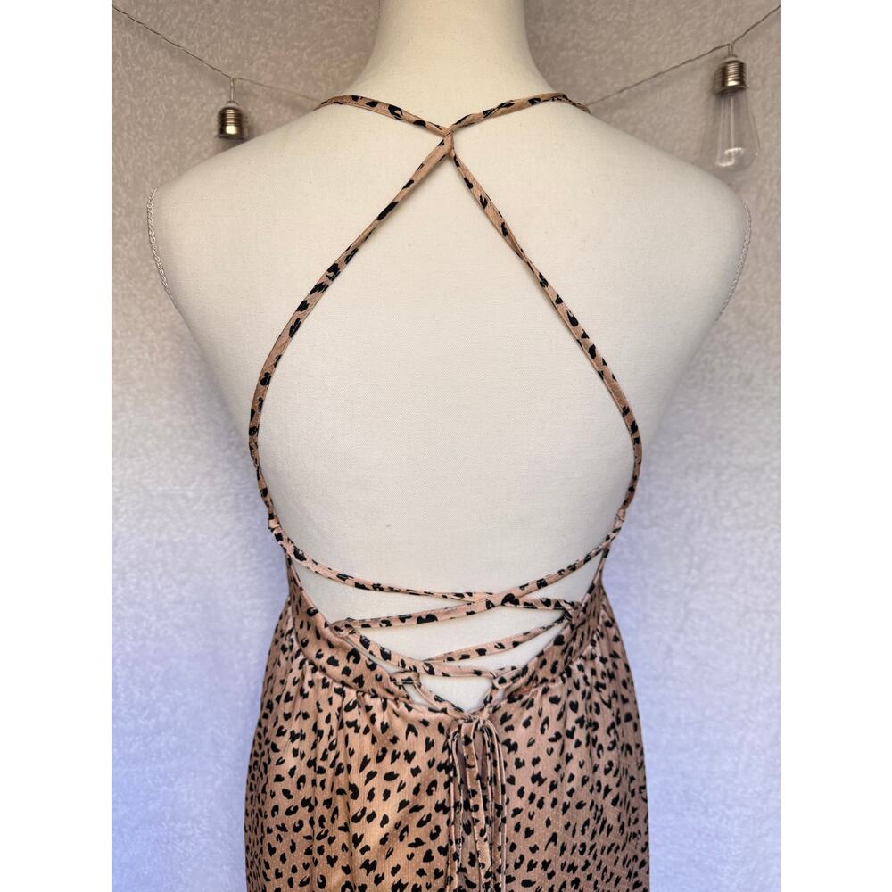 Cupshe Ayana Lace-up Backless Maxi Slip Dress A Line Cheetah Print Women's Small - Picture 9 of 11